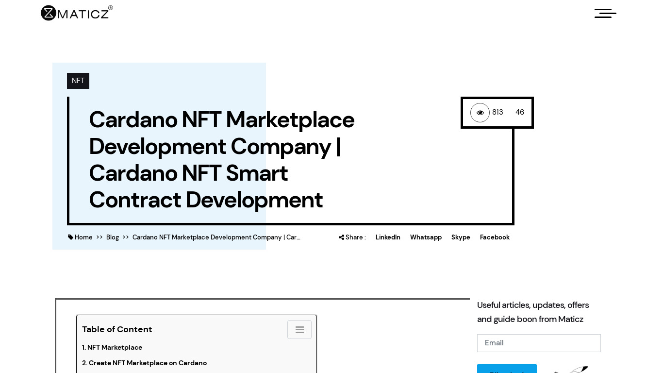 Cardano NFT Marketplace Development Landing page