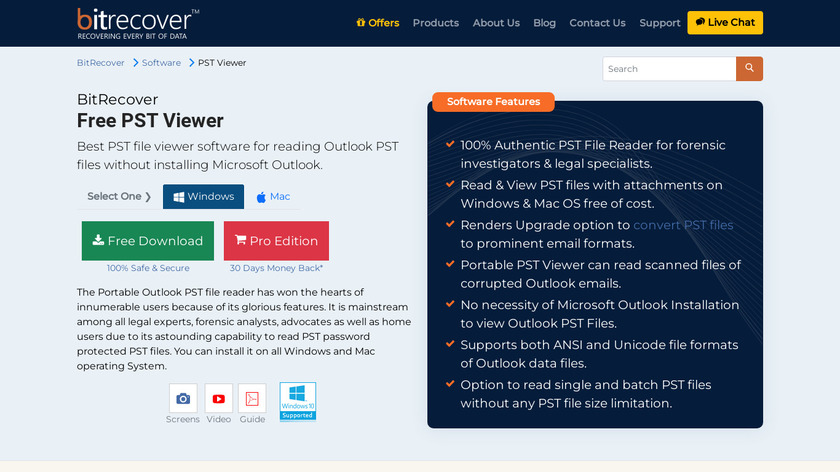 BitRecover Free PST Reader Landing Page