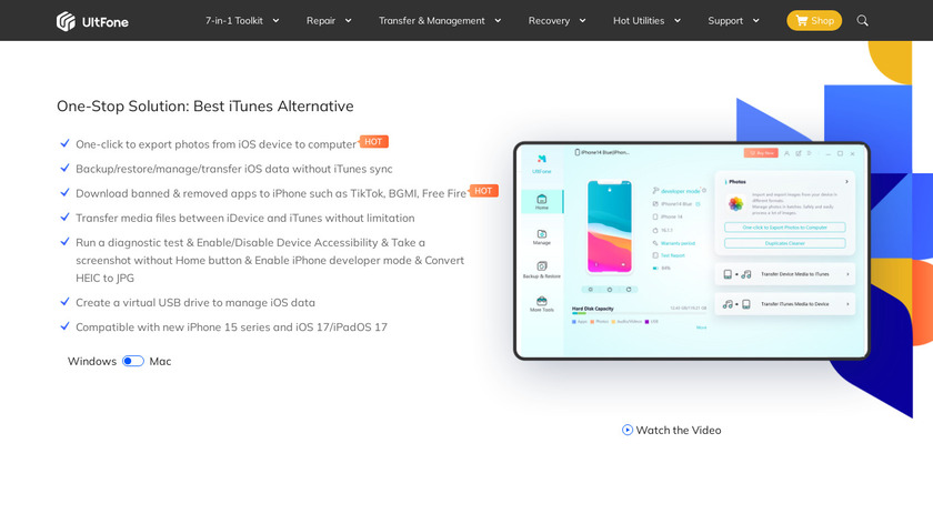 UltFone iOS Data Manager Landing Page