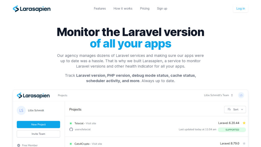 Larasapien -Laravel monitoring Landing Page