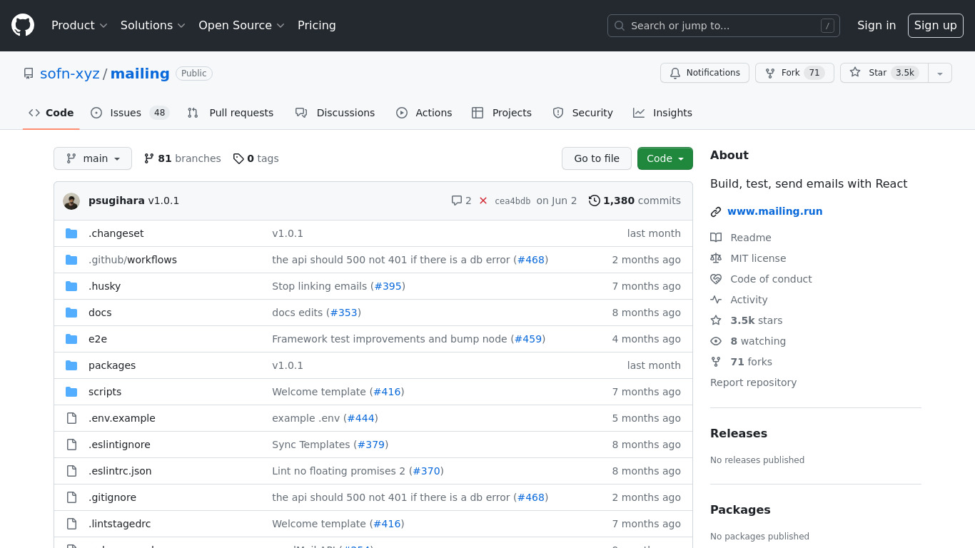 Mailing.run Landing page