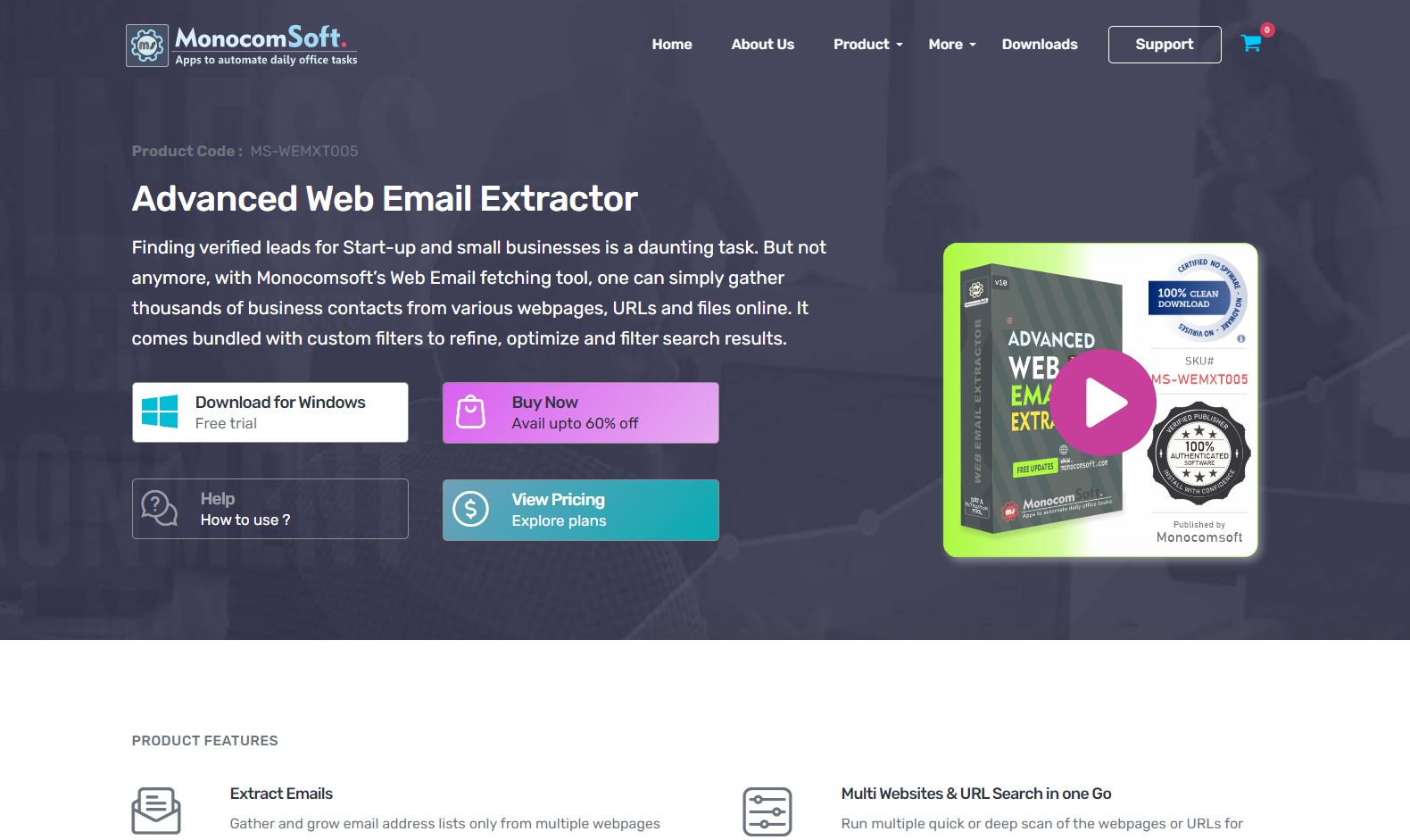 MonocomSoft Advanced Web Email Extractor Landing page