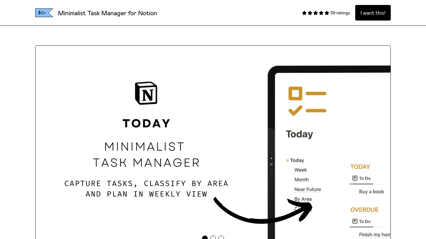 Notion "Today" Minimalist Task Manager Landing page