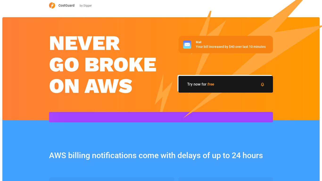AWS CostGuard by Digger Landing page