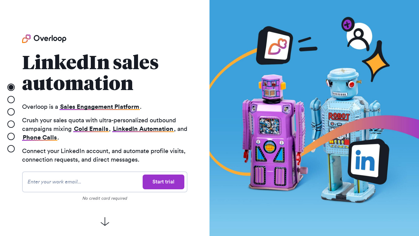 LinkedIn Automation by Overloop Landing page