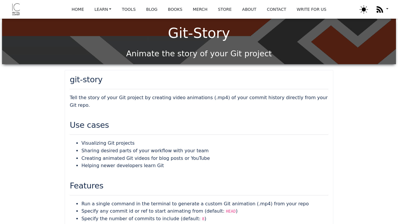 Git Story Landing page