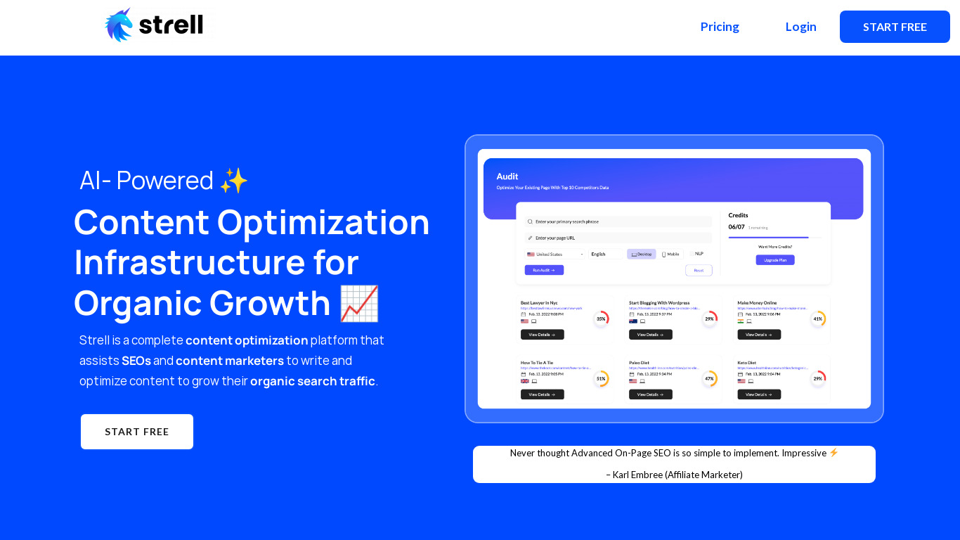 Strell Landing page