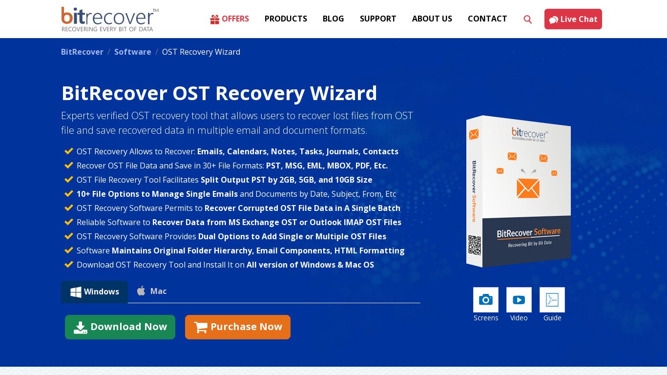 BitRecover OST Recovery Software Landing page