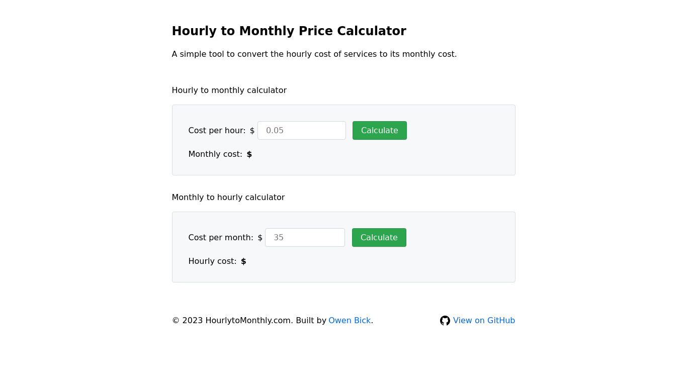 Hourly To Monthly Landing page