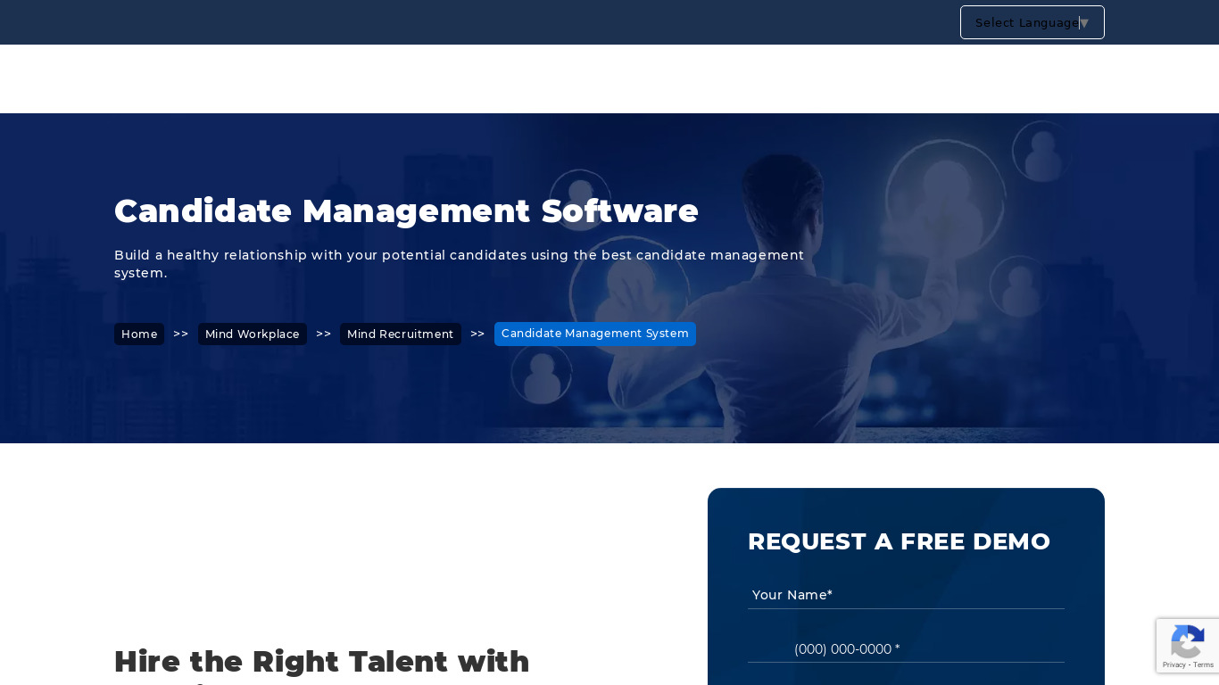 Omind Candidate Management Software Landing page