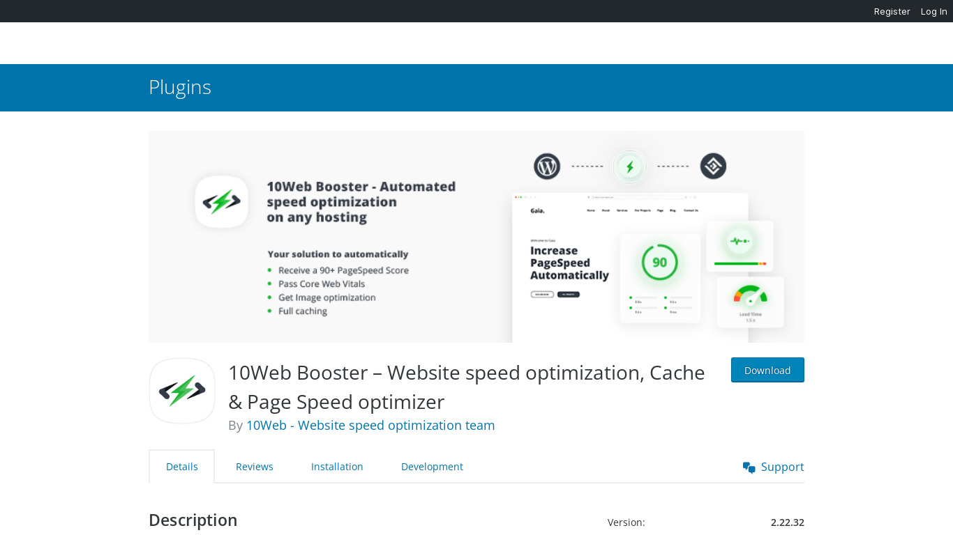 10Web Booster-Website Speed Optimization Landing page