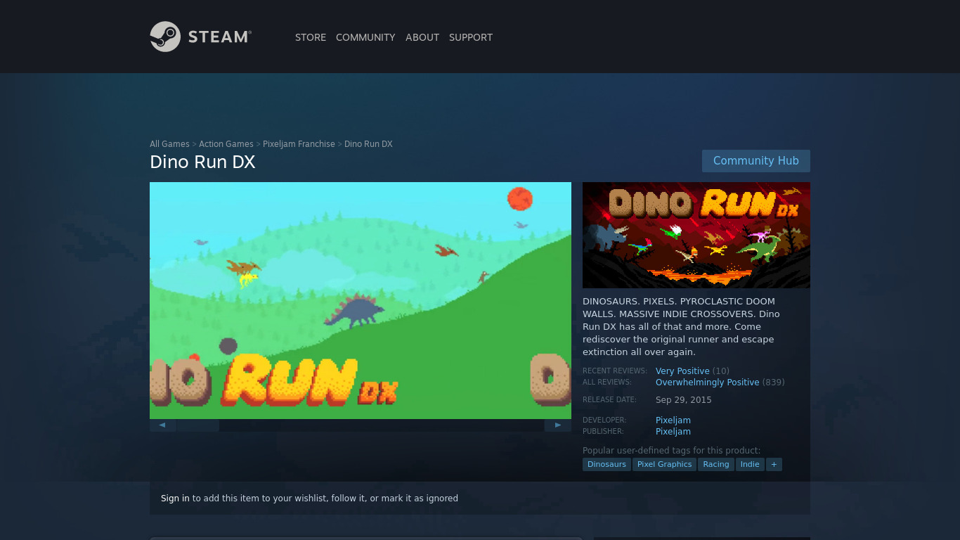 Dino Run DX Landing page