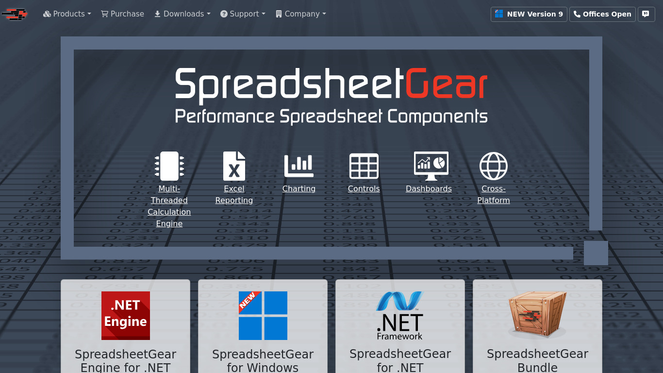 SpreadsheetGear Landing page