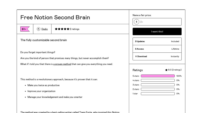 Free Notion Second Brain Landing Page