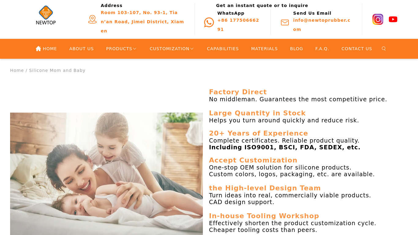 Silicone Baby Products Manufacturer Landing page