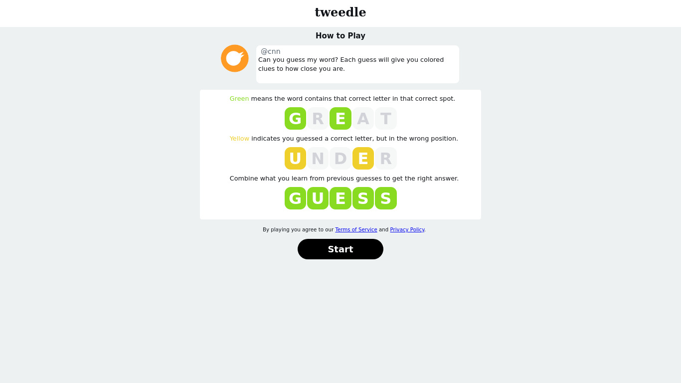 Tweedle App Landing page