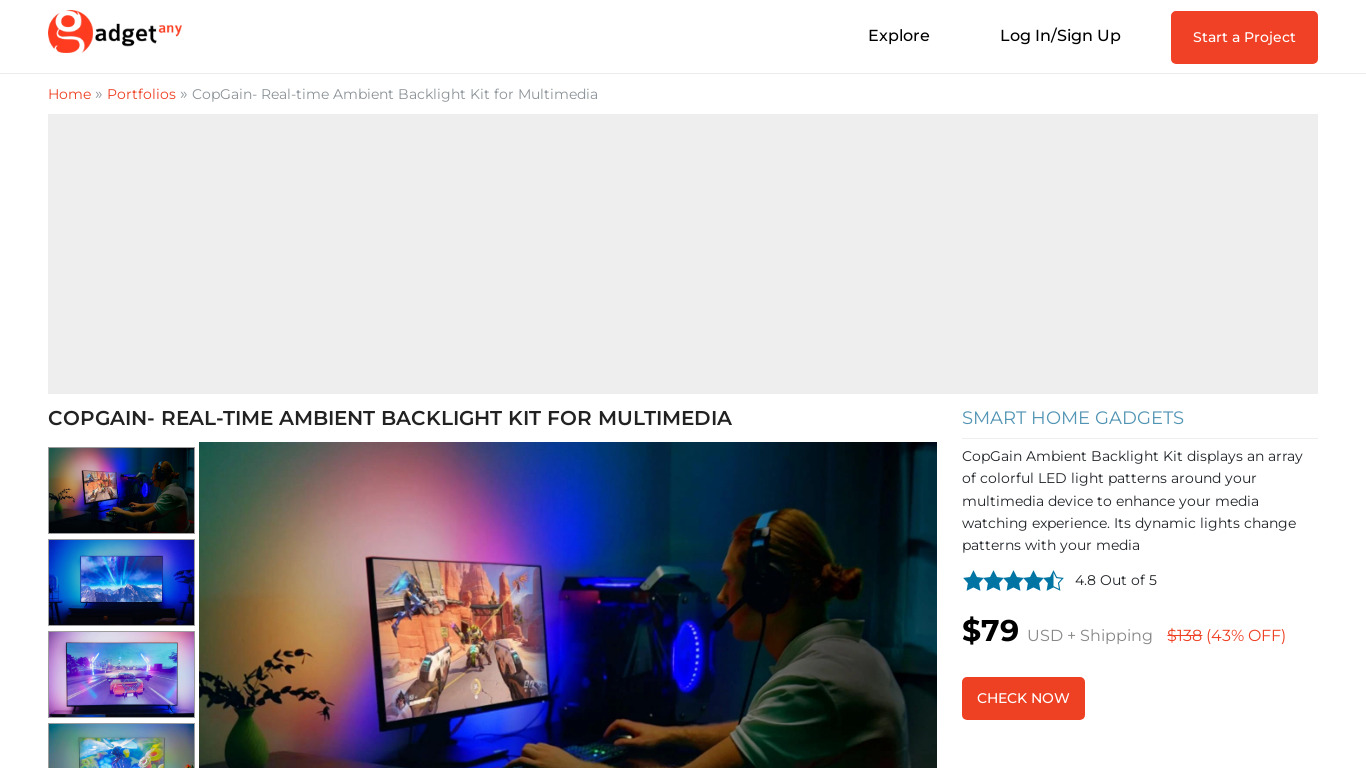 CopGain Ambient Backlight Kit Landing page