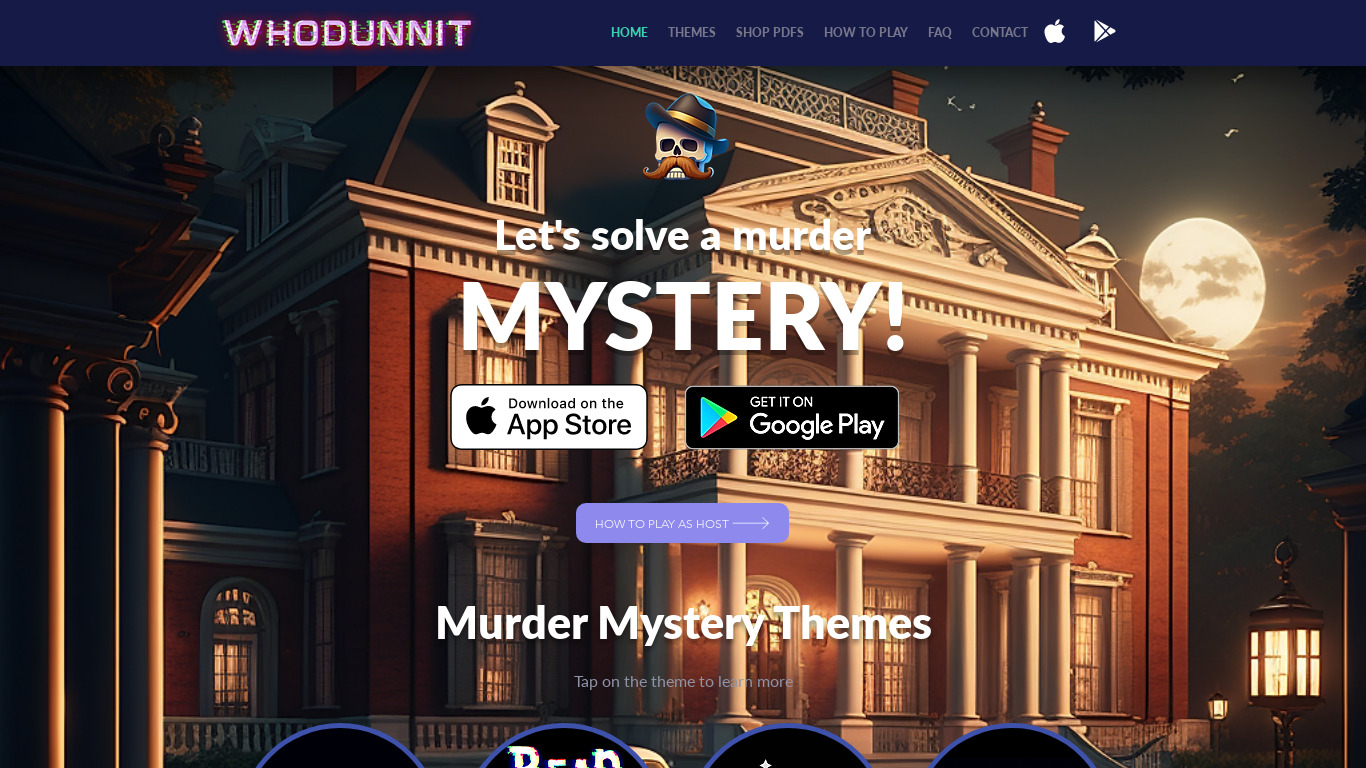 Whodunnit App Landing page
