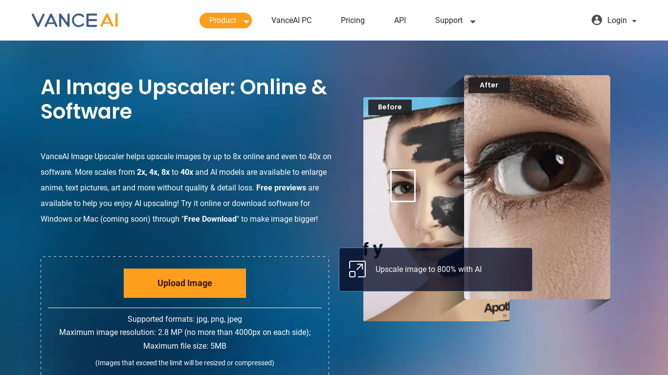 Imageenlarger.ai Landing page