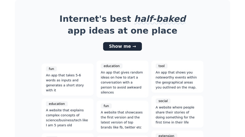 Half baked ideas Landing Page
