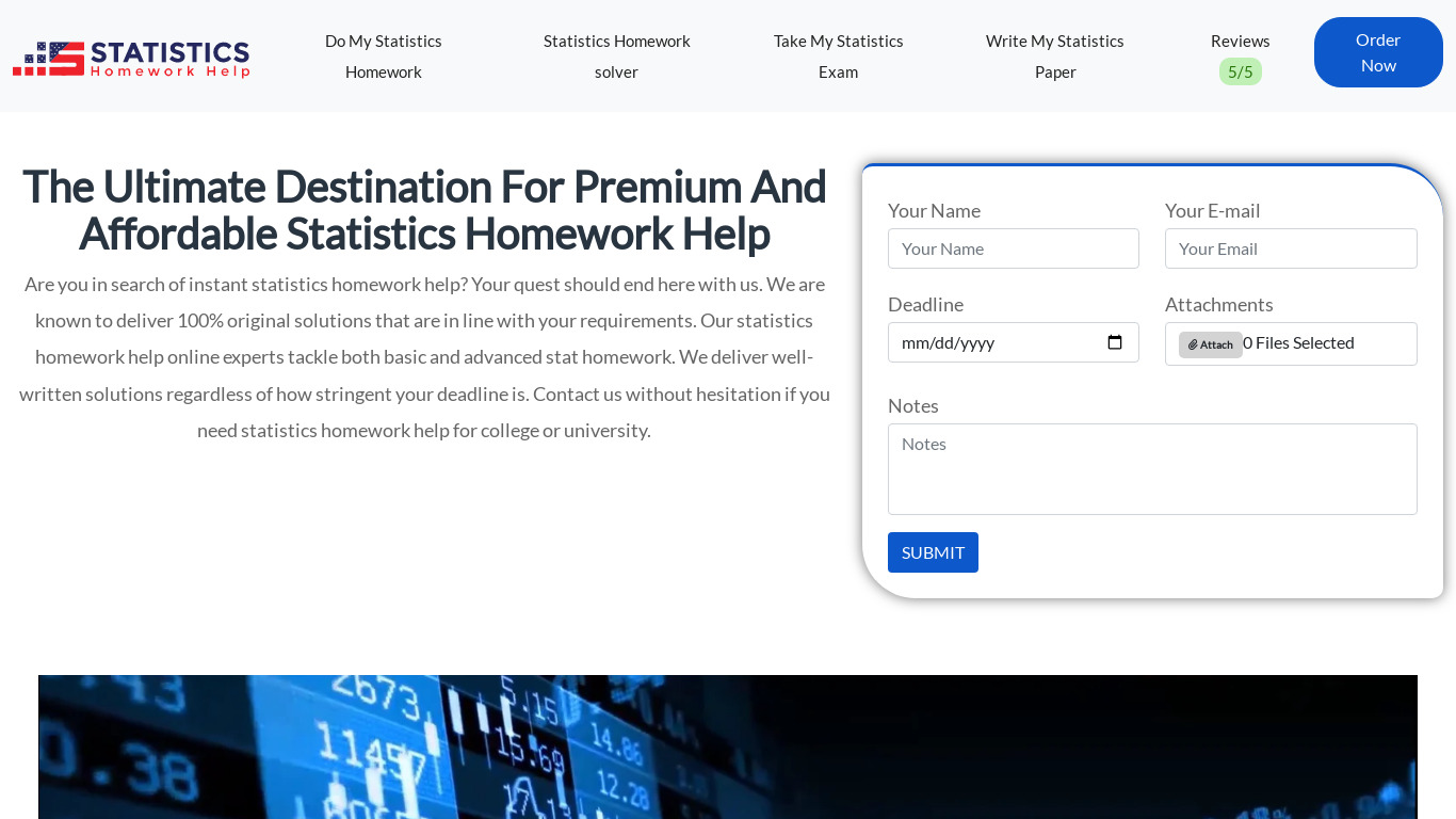 Statistics Homework help Landing page