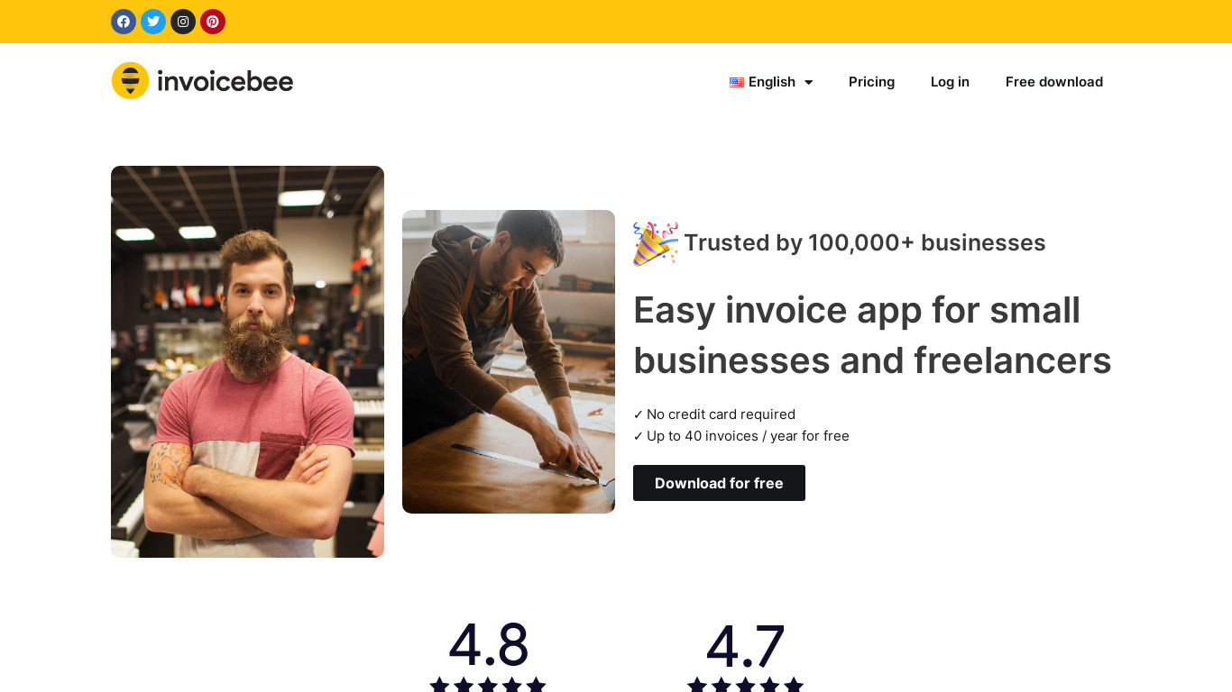 Invoice Bee Landing page