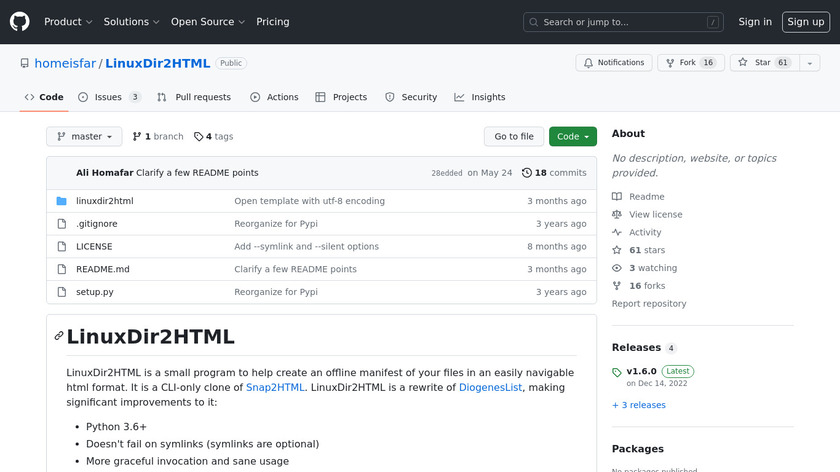 LinuxDir2HTML Landing Page