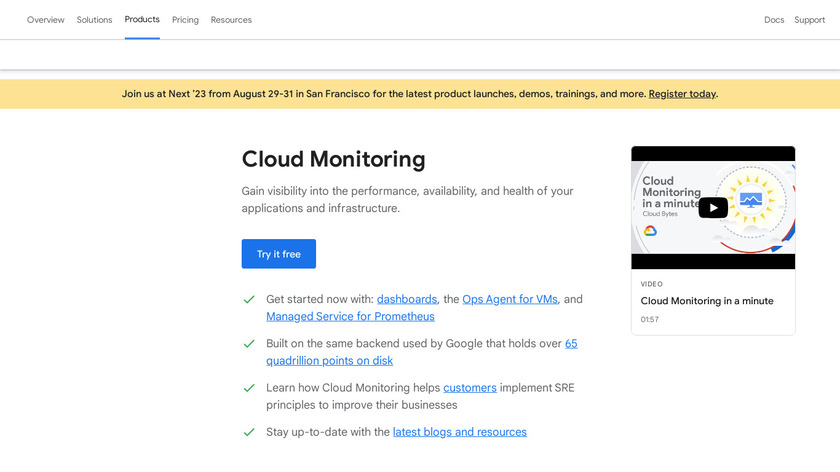 Google Cloud Monitoring Landing Page