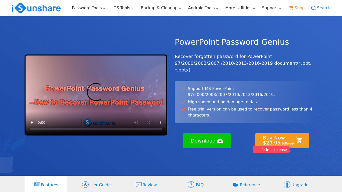 iSunshare PowerPoint Password Genius Landing page