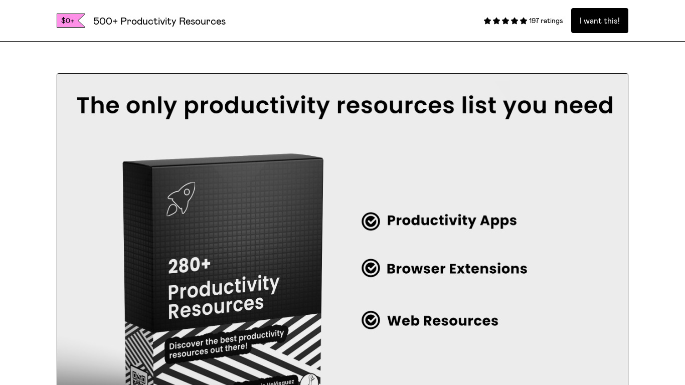 280+ Productivity Resources Landing page