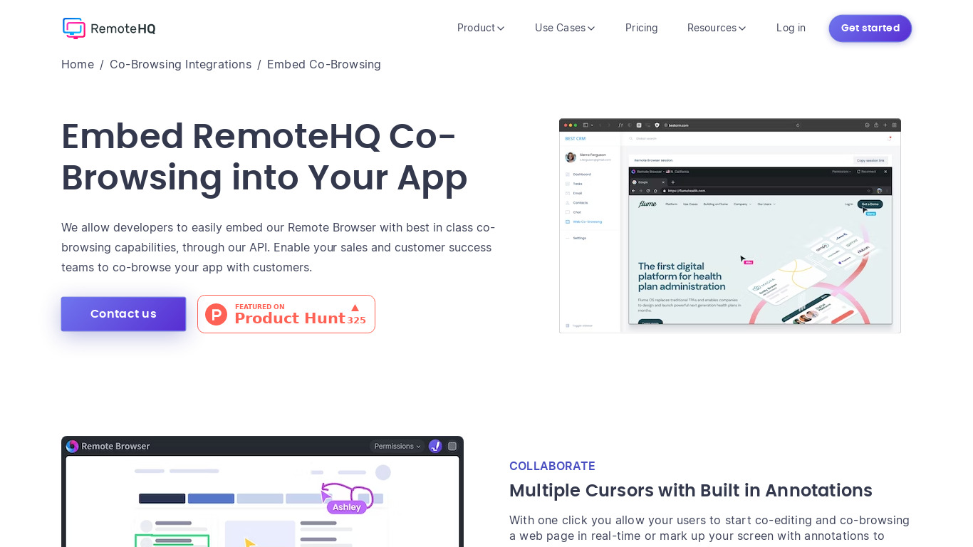 Remote Browser Embed Landing page