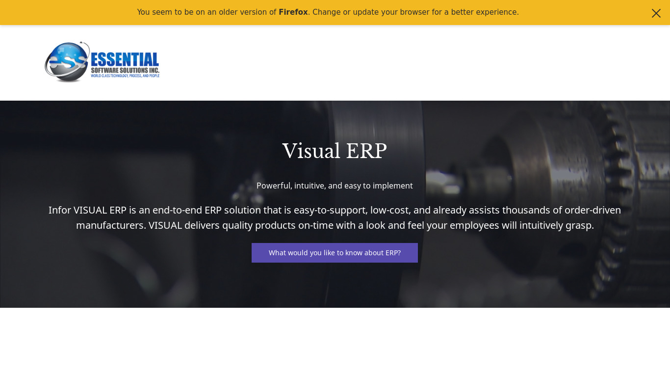 Essoft Visual ERP Landing page