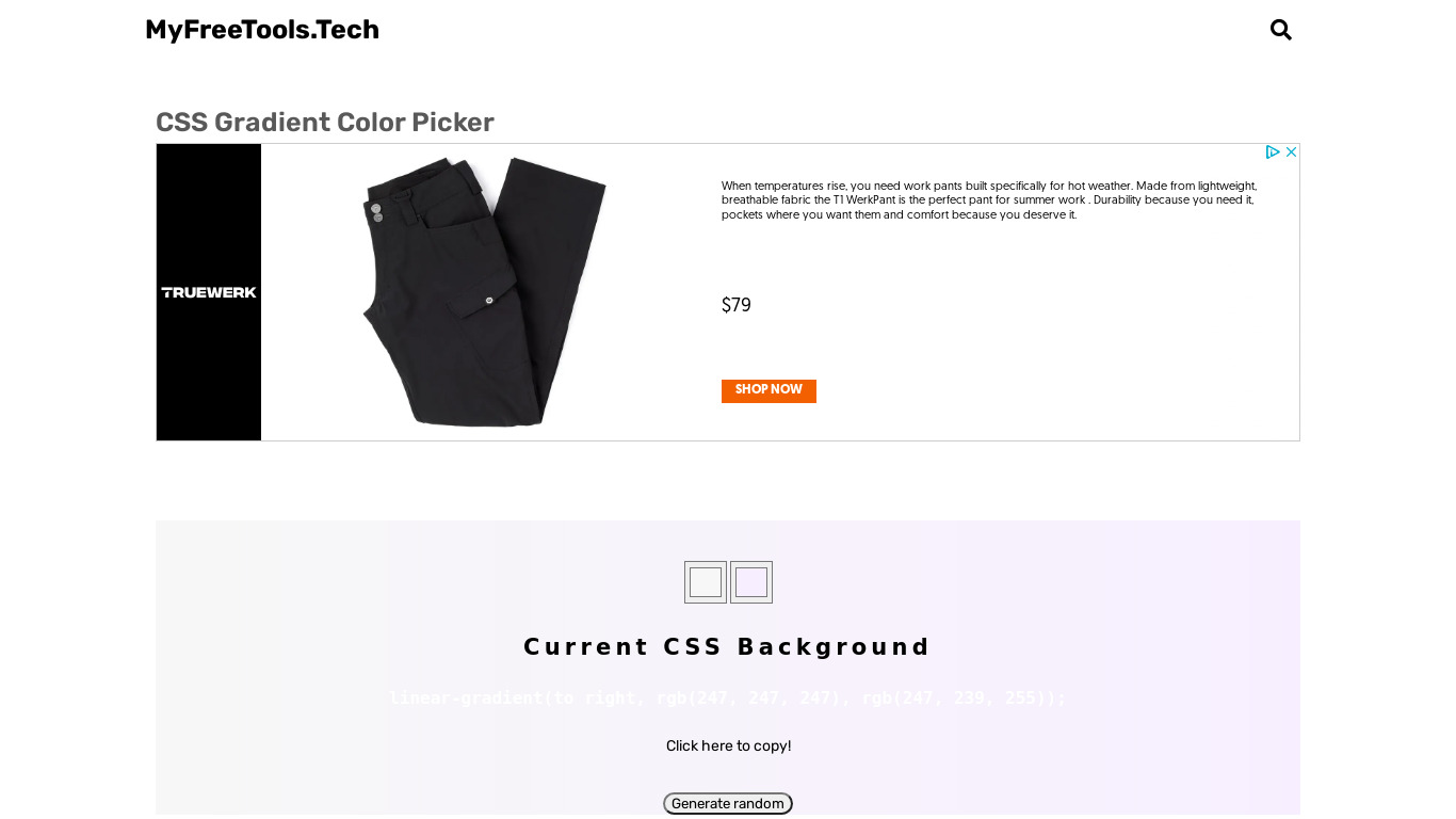 MyFreeTools CSS Gradient Color Picker Landing page