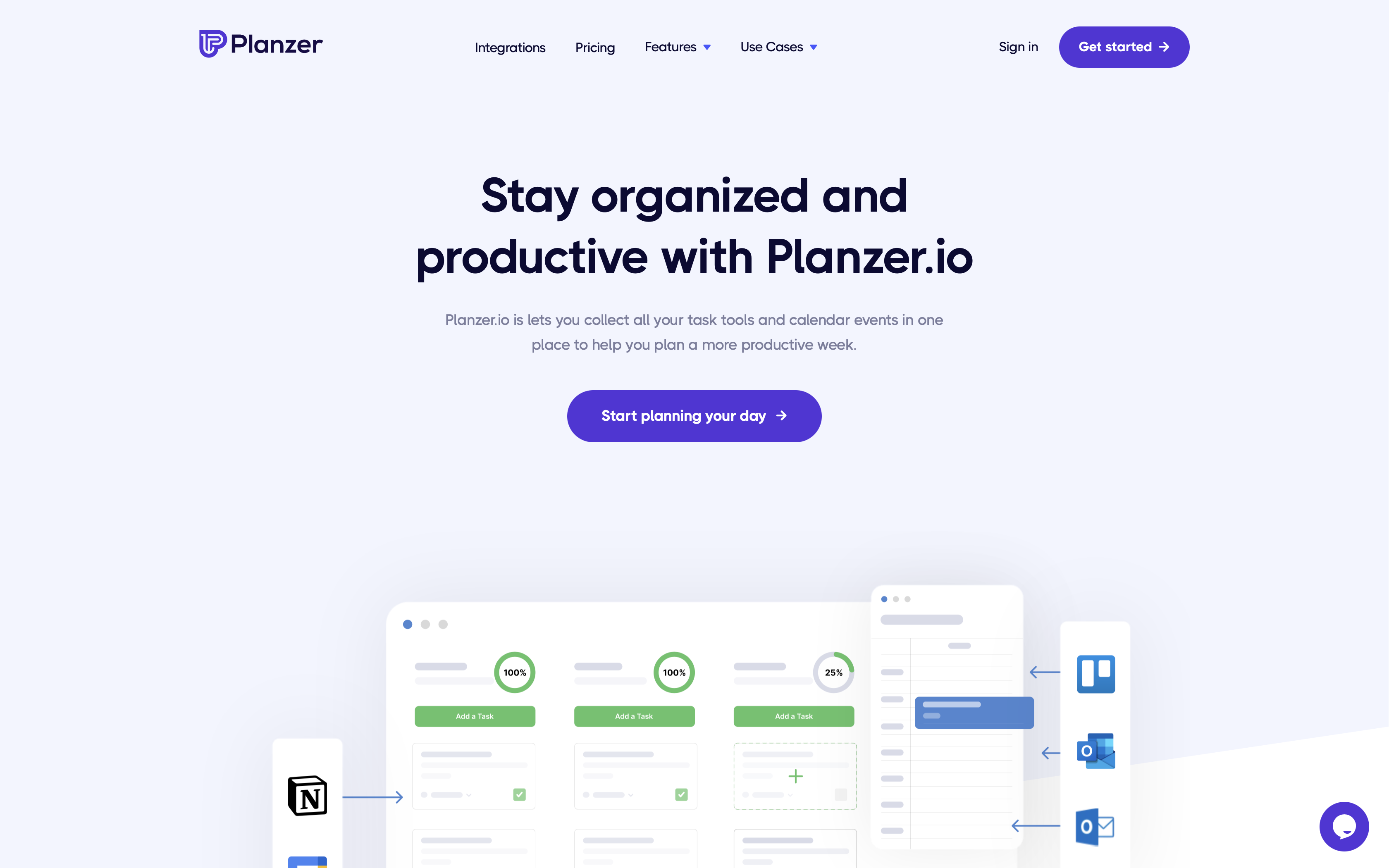 Planzer.io Landing page