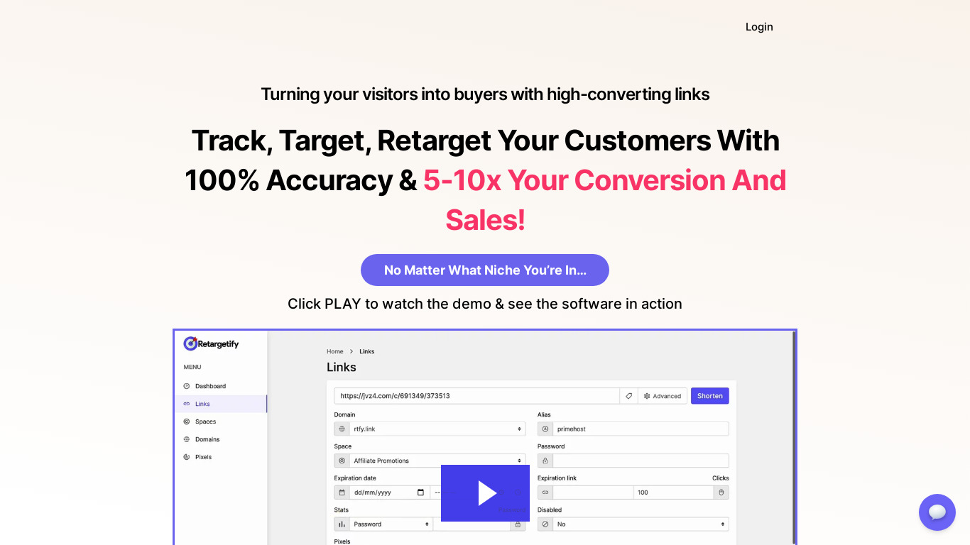 Retargetify Landing page