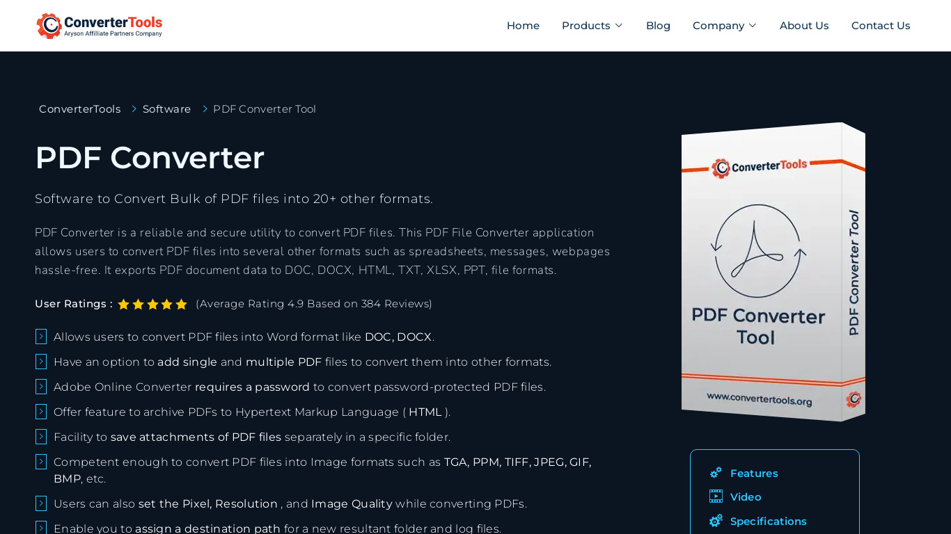 PDF Converter Tool Landing page