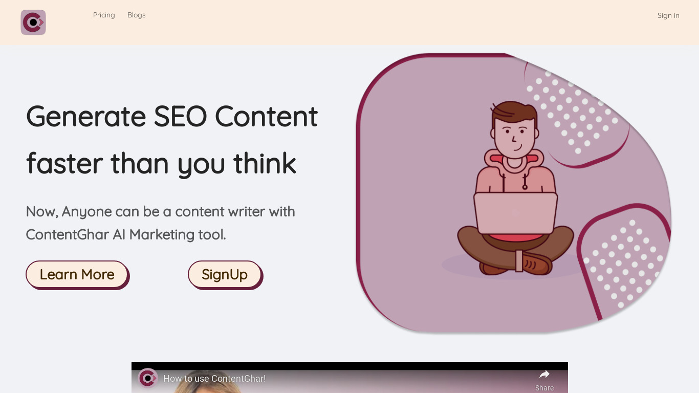 Contentghar Landing page