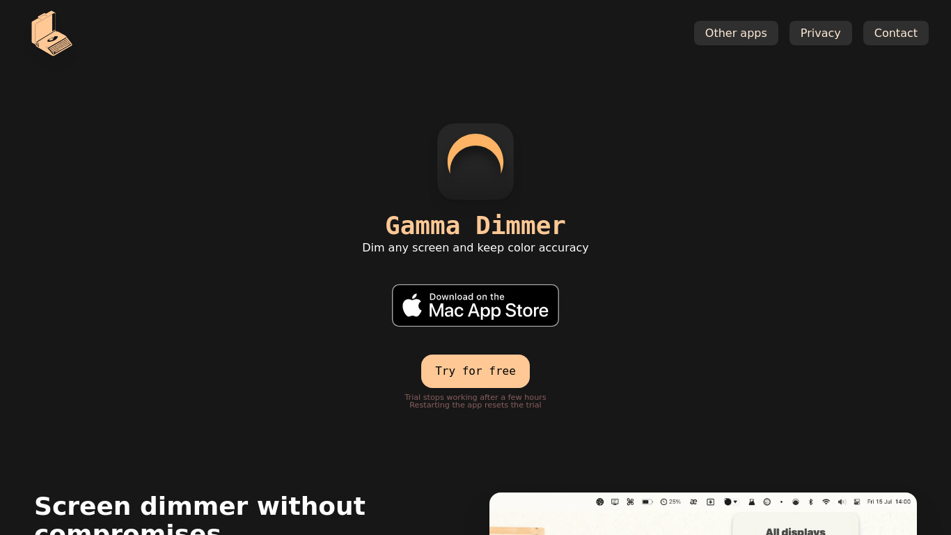Gamma Dimmer Landing page