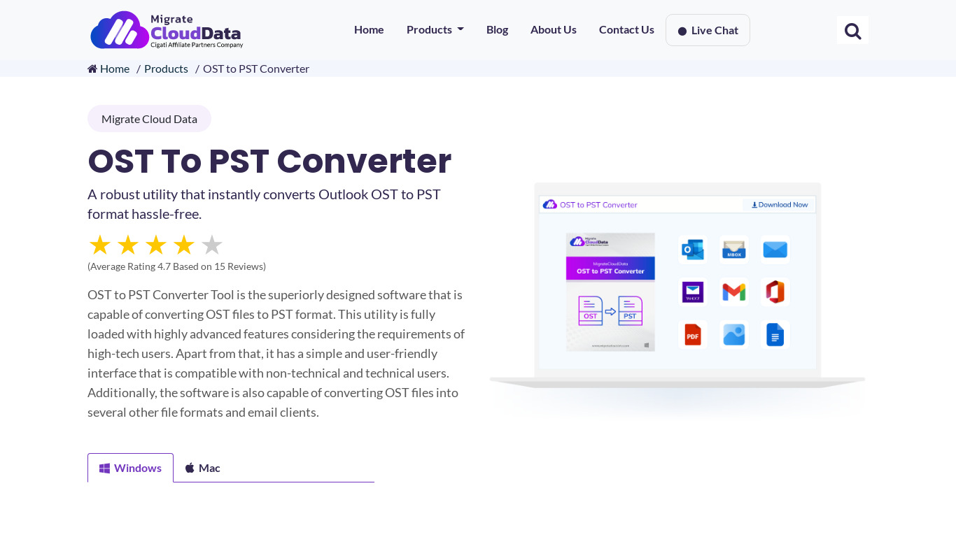 MigrateCloudData OST to PST Converter Landing page