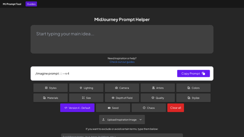 MidJourney Prompt Generator by Noonshot Landing Page