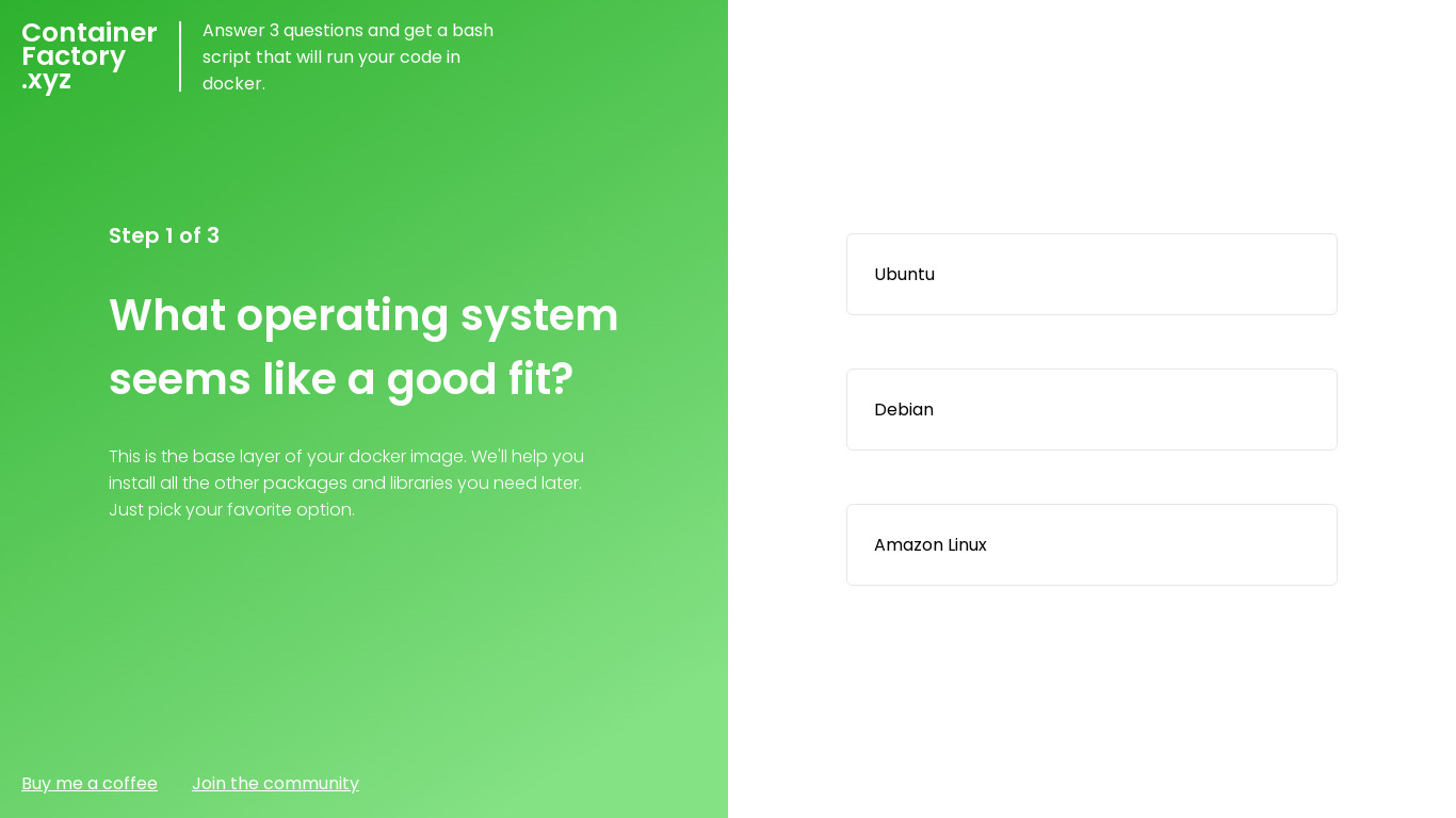 Container Factory XYZ Landing page