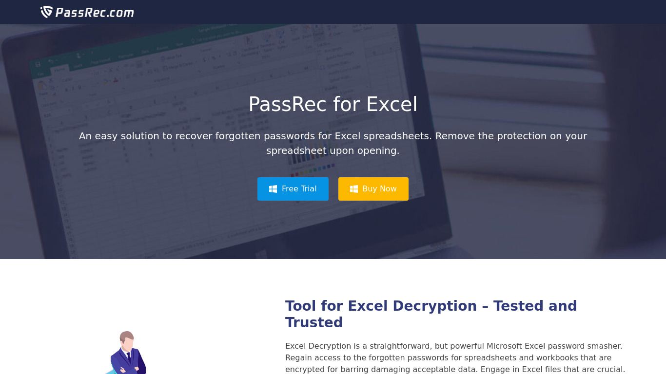 PassRec Excel Password Recovery Landing page