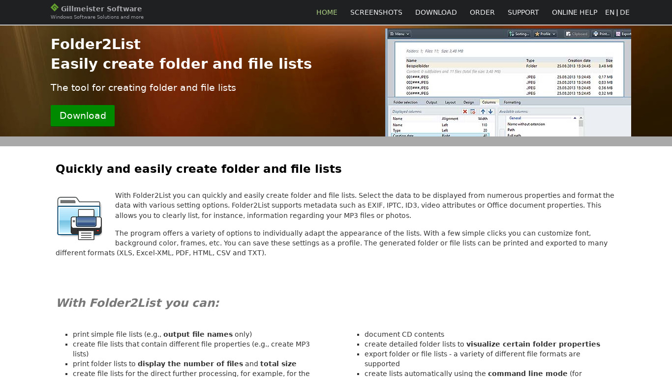 Folder2List Landing page