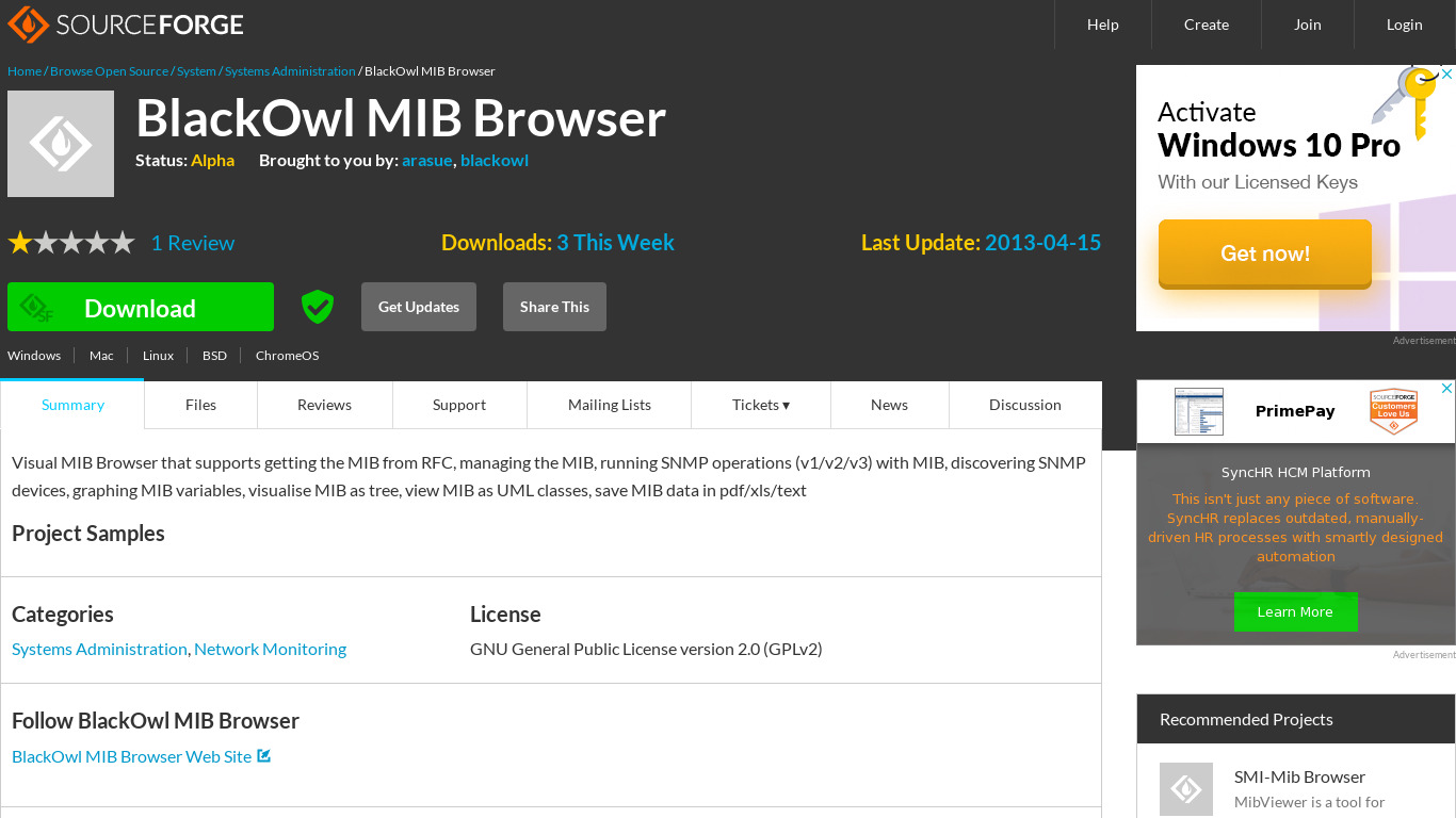 BlackOwl MIB Browser Landing page