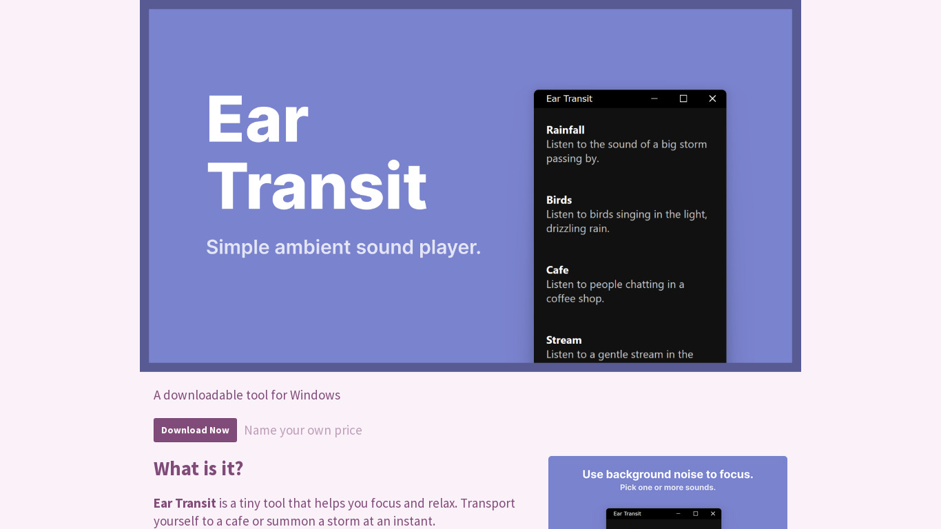 Ear Transit Landing page