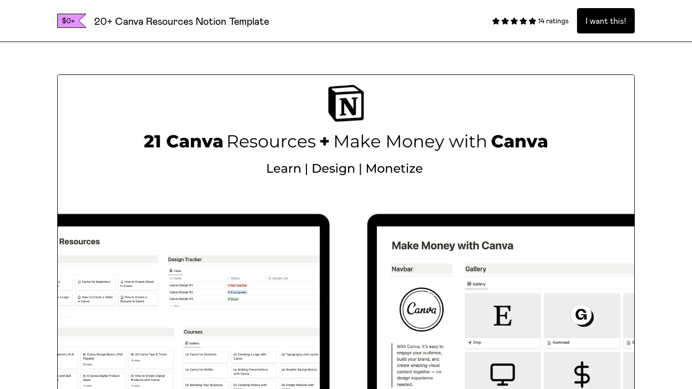 Canva Resources Notion Template Landing page