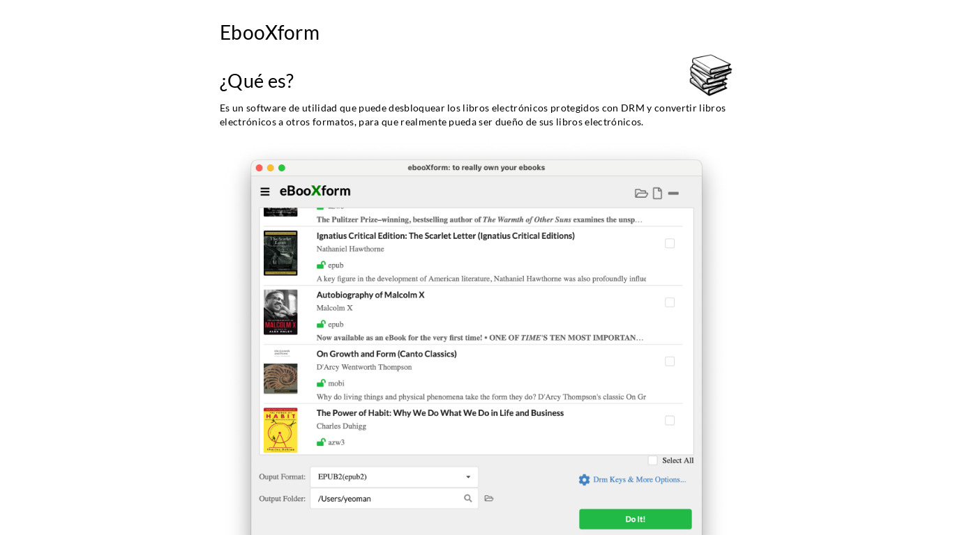 EbookXform Landing page