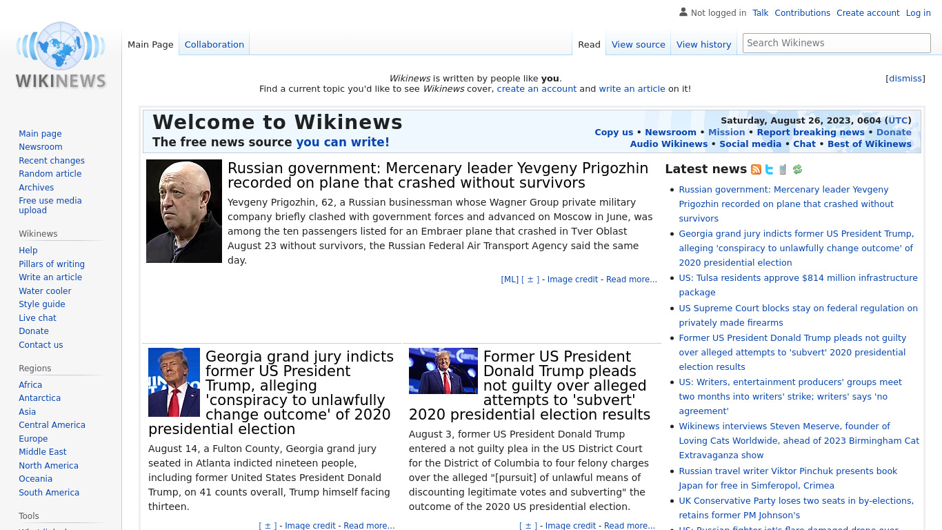 Wikinews Landing page