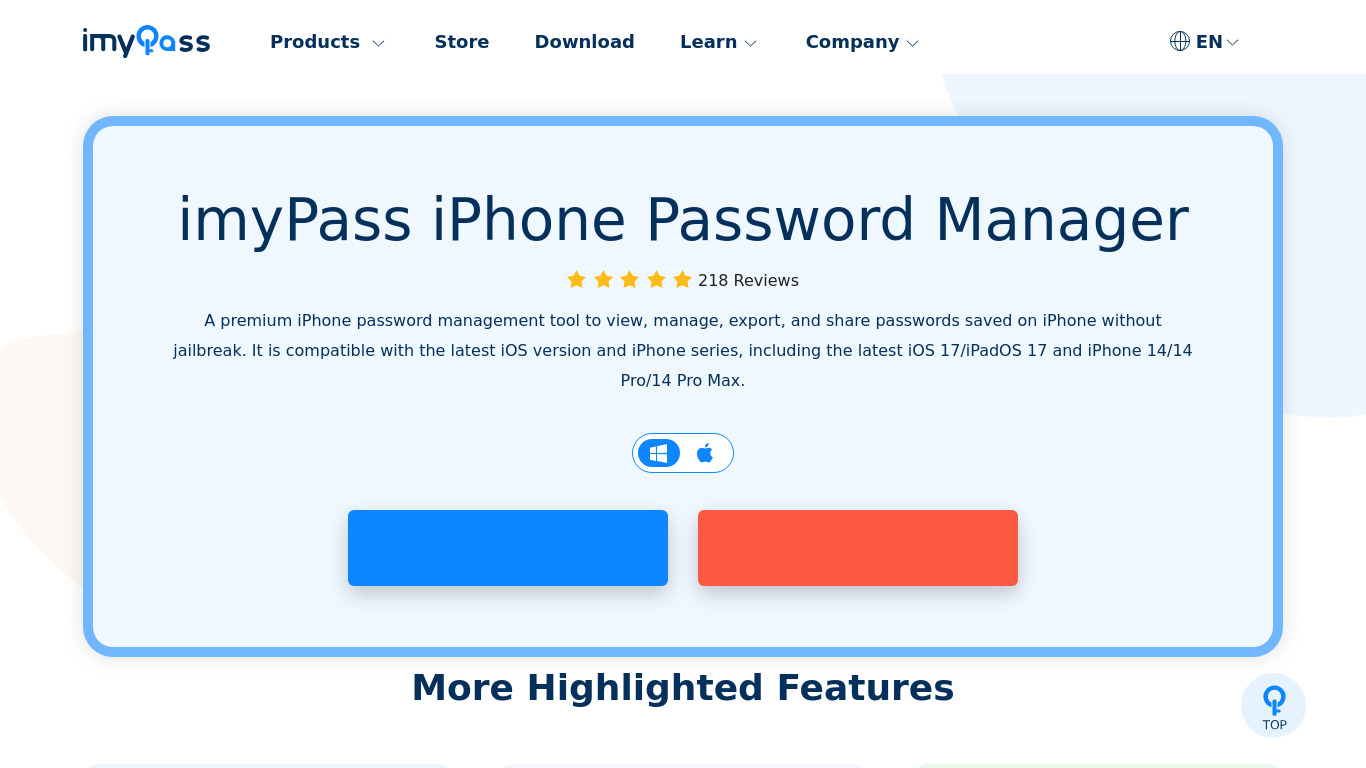 imyPass iPhone Password Manager Landing page