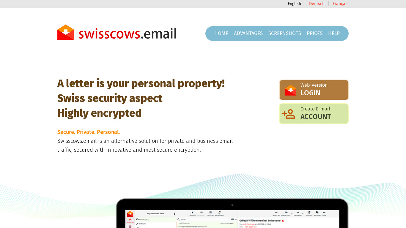Swisscows.email Landing page